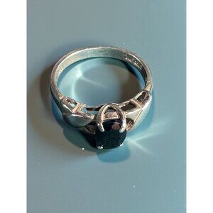 Vintage Sterling Silver 925 Dark Black Sapphire Ring